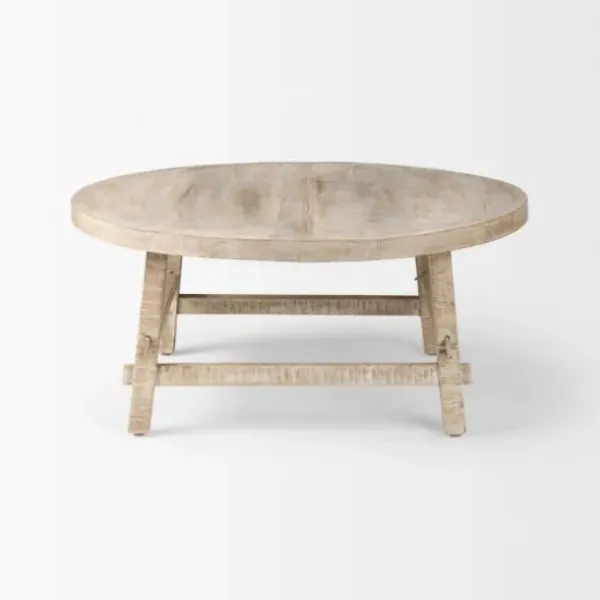 Coffee Tables-Kirkland's Home Round Whitewash Wood Modern Farmhouse Coffee Table White/Brown