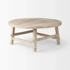 Coffee Tables-Kirkland's Home Round Whitewash Wood Modern Farmhouse Coffee Table White/Brown