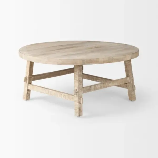 Coffee Tables-Kirkland's Home Round Whitewash Wood Modern Farmhouse Coffee Table White/Brown