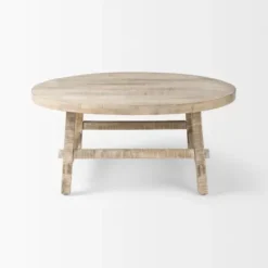 Coffee Tables-Kirkland's Home Round Whitewash Wood Modern Farmhouse Coffee Table White/Brown