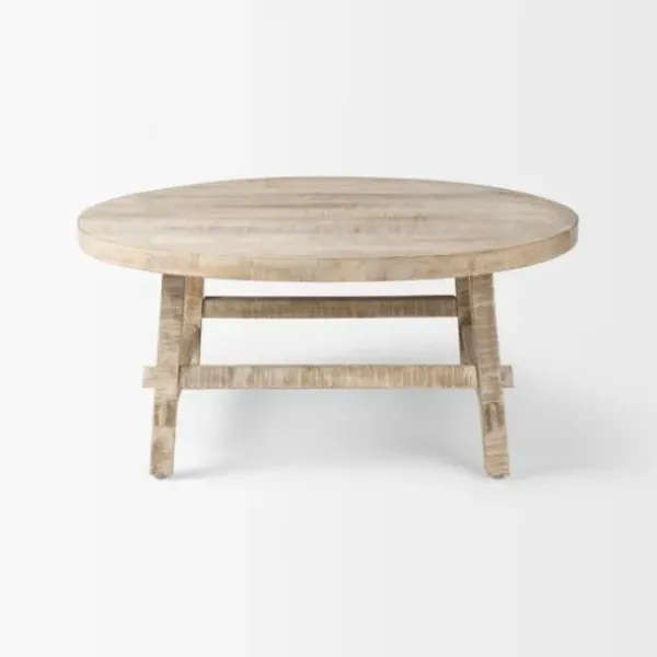 Coffee Tables-Kirkland's Home Round Whitewash Wood Modern Farmhouse Coffee Table White/Brown