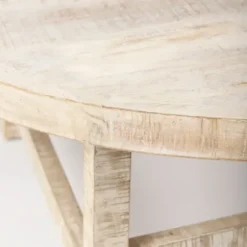 Coffee Tables-Kirkland's Home Round Whitewash Wood Modern Farmhouse Coffee Table White/Brown