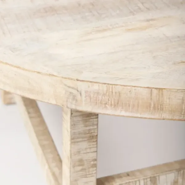 Coffee Tables-Kirkland's Home Round Whitewash Wood Modern Farmhouse Coffee Table White/Brown