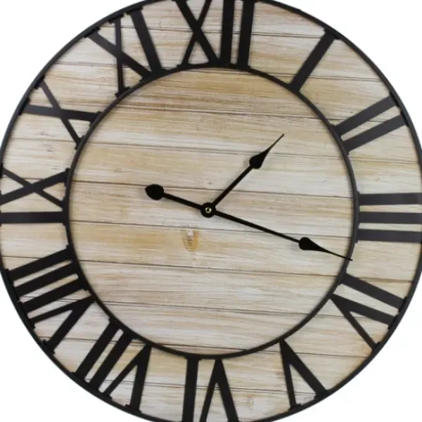 Clocks-Kirkland's Home Round Whitewashed Metal Frame Wall Clock