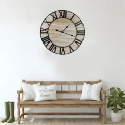 Clocks-Kirkland's Home Round Whitewashed Metal Frame Wall Clock