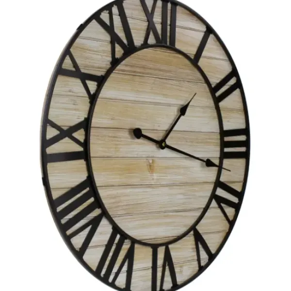 Clocks-Kirkland's Home Round Whitewashed Metal Frame Wall Clock
