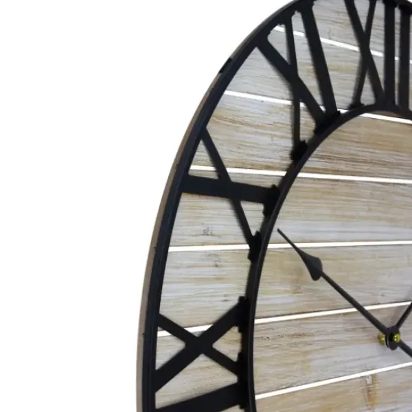 Clocks-Kirkland's Home Round Whitewashed Metal Frame Wall Clock