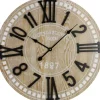Clocks-Kirkland's Home Round Whitewashed Wood Wall Clock