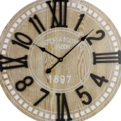 Clocks-Kirkland's Home Round Whitewashed Wood Wall Clock