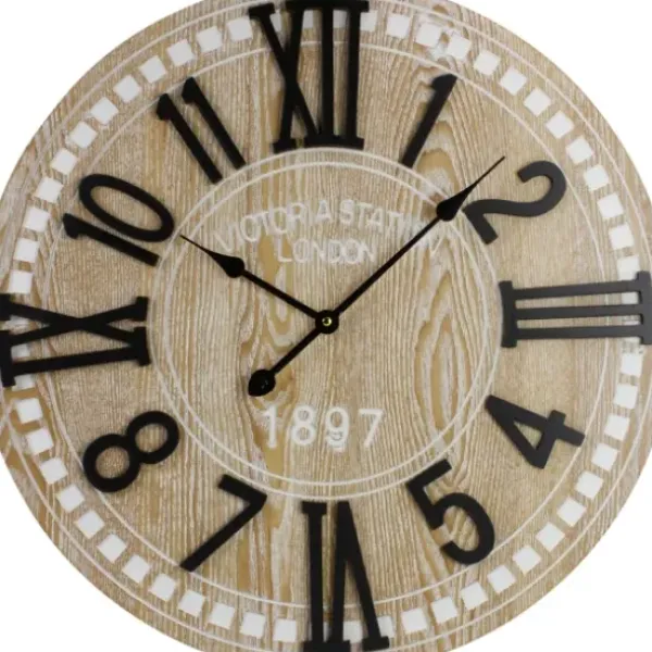 Clocks-Kirkland's Home Round Whitewashed Wood Wall Clock