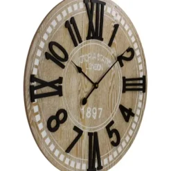 Clocks-Kirkland's Home Round Whitewashed Wood Wall Clock