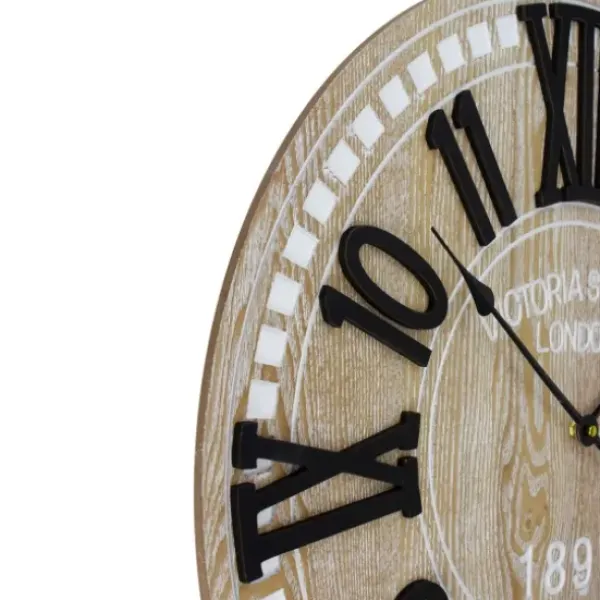 Clocks-Kirkland's Home Round Whitewashed Wood Wall Clock