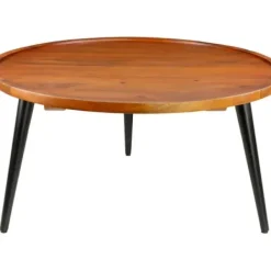 Coffee Tables-Kirkland's Home Round Wood And Metal Coffee Table Brown