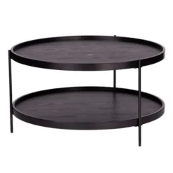 Coffee Tables-Kirkland's Home Round Wood Farmhouse Coffee Table Black