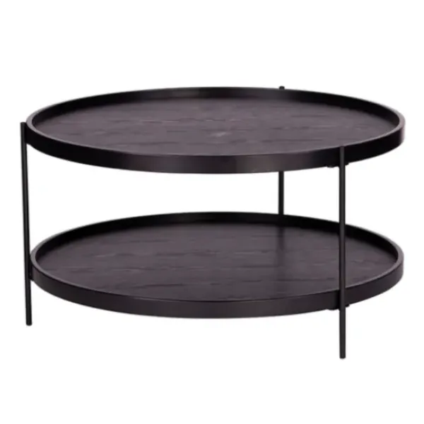 Coffee Tables-Kirkland's Home Round Wood Farmhouse Coffee Table Black