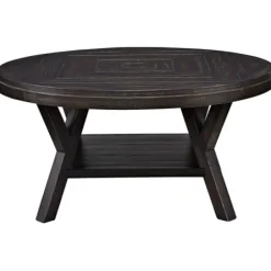 Coffee Tables-Kirkland's Home Round Wood Flared Base Coffee Table Black
