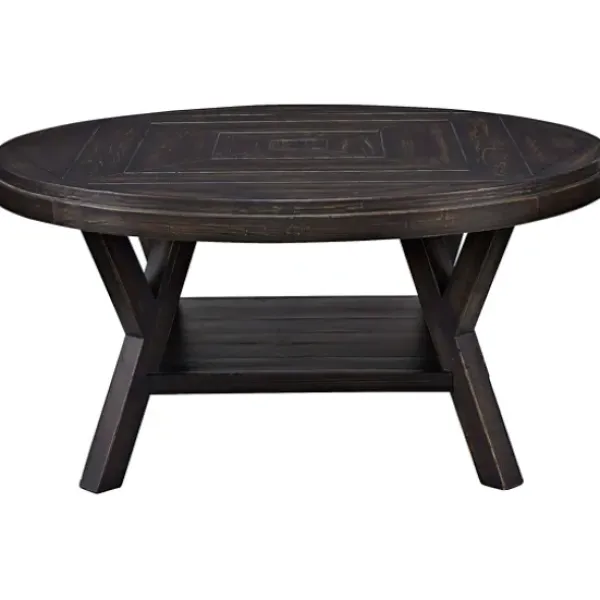 Coffee Tables-Kirkland's Home Round Wood Flared Base Coffee Table Black