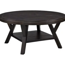 Coffee Tables-Kirkland's Home Round Wood Flared Base Coffee Table Black