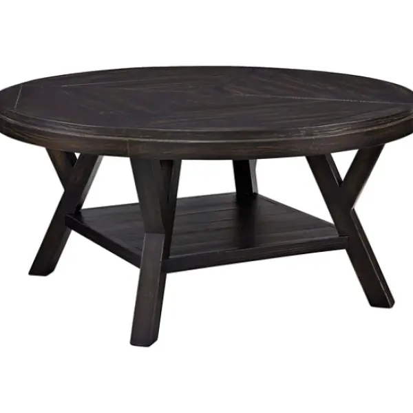 Coffee Tables-Kirkland's Home Round Wood Flared Base Coffee Table Black