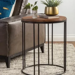 Accent & End Tables-Kirkland's Home Round Wooden And Metal Baldwin Accent Table
