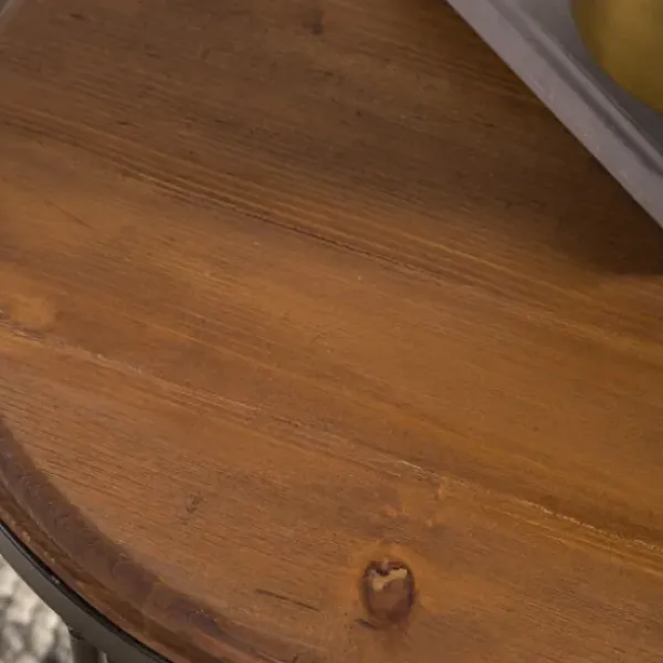 Accent & End Tables-Kirkland's Home Round Wooden And Metal Baldwin Accent Table