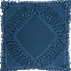 Pillows-Kirkland's Home Royal Diamond Fringe Throw Pillow Blue