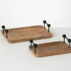 Decorative Trays-Kirkland's Home Rubberwood Black Handle Decorative Trays, Set Of 2 Brown/Black