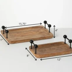 Decorative Trays-Kirkland's Home Rubberwood Black Handle Decorative Trays, Set Of 2 Brown/Black
