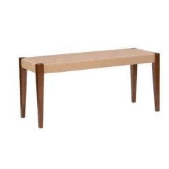 Benches & Ottomans-Kirkland's Home Rubberwood Handwoven Rope Bench Tan