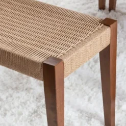 Benches & Ottomans-Kirkland's Home Rubberwood Handwoven Rope Bench Tan
