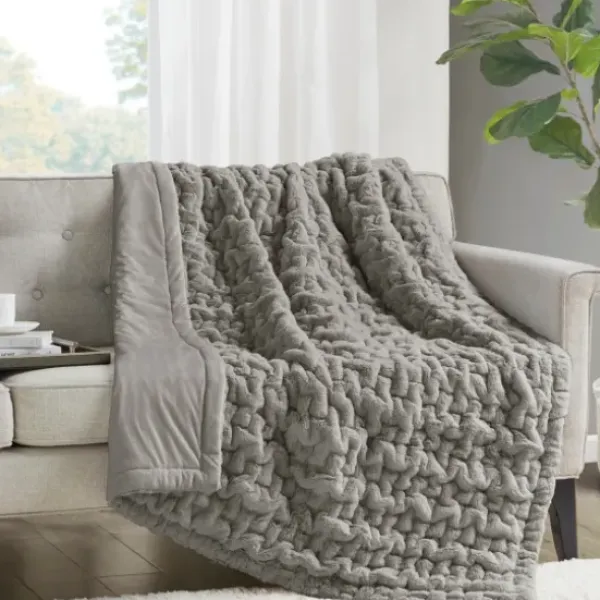 Blankets & Throws-Kirkland's Home Ruched Faux Fur Throw Gray