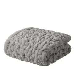 Blankets & Throws-Kirkland's Home Ruched Faux Fur Throw Gray