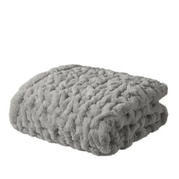 Blankets & Throws-Kirkland's Home Ruched Faux Fur Throw Gray
