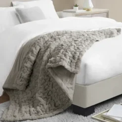 Blankets & Throws-Kirkland's Home Ruched Faux Fur Throw Gray