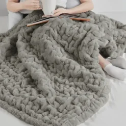 Blankets & Throws-Kirkland's Home Ruched Faux Fur Throw Gray