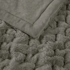 Blankets & Throws-Kirkland's Home Ruched Faux Fur Throw Gray
