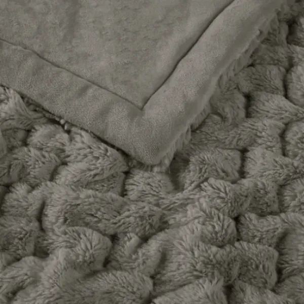 Blankets & Throws-Kirkland's Home Ruched Faux Fur Throw Gray