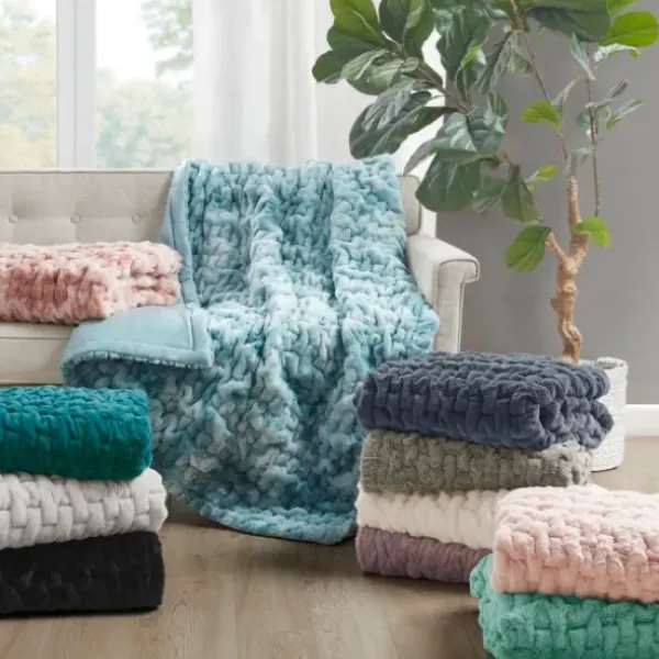 Blankets & Throws-Kirkland's Home Ruched Faux Fur Throw Gray