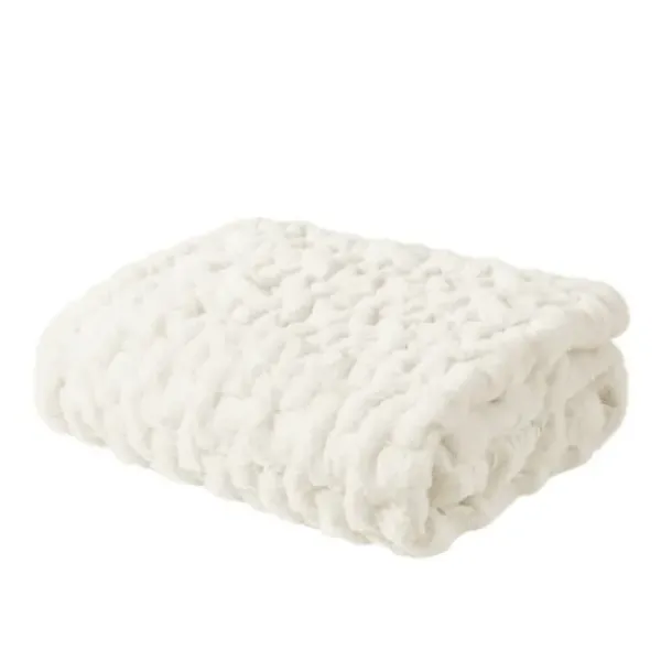 Blankets & Throws-Kirkland's Home Ruched Fur Throw Ivory