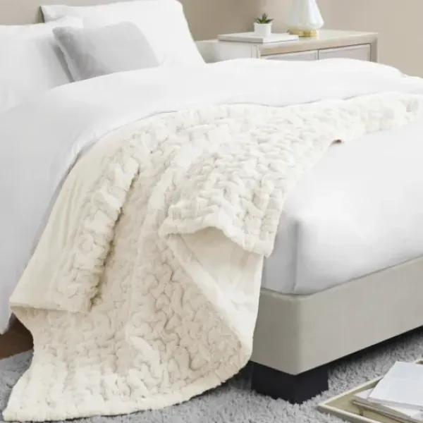 Blankets & Throws-Kirkland's Home Ruched Fur Throw Ivory