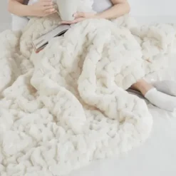 Blankets & Throws-Kirkland's Home Ruched Fur Throw Ivory
