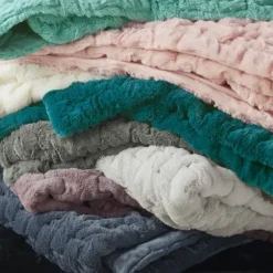Blankets & Throws-Kirkland's Home Ruched Fur Throw Ivory