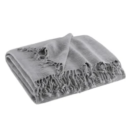 Blankets & Throws-Kirkland's Home Ruched Throw Blanket With Fringe Gray