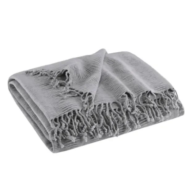 Blankets & Throws-Kirkland's Home Ruched Throw Blanket With Fringe Gray