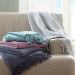 Blankets & Throws-Kirkland's Home Ruched Throw Blanket With Fringe Purple