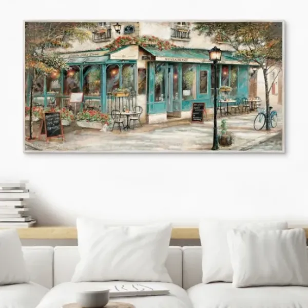 Framed Art-Kirkland's Home Rue Du Jardin Corner Bistro Framed Wall Art Tan/Blue/Green