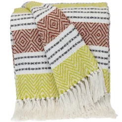 Blankets & Throws-Kirkland's Home Rust And Neon Herringbone Multi Striped Throw Red