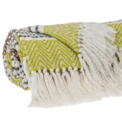 Blankets & Throws-Kirkland's Home Rust And Neon Herringbone Multi Striped Throw Red