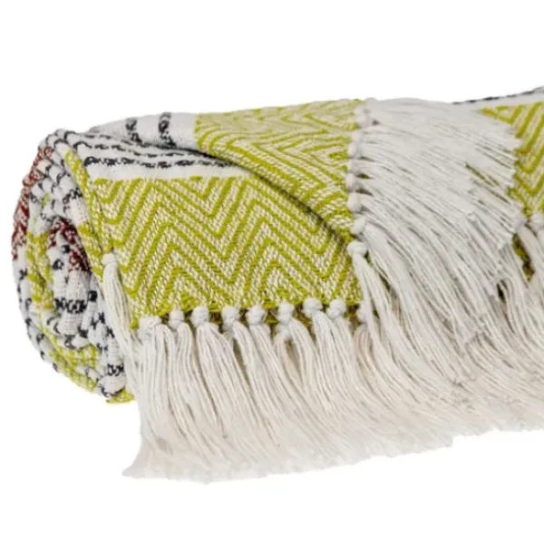 Blankets & Throws-Kirkland's Home Rust And Neon Herringbone Multi Striped Throw Red