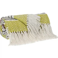 Blankets & Throws-Kirkland's Home Rust And Neon Herringbone Multi Striped Throw Red
